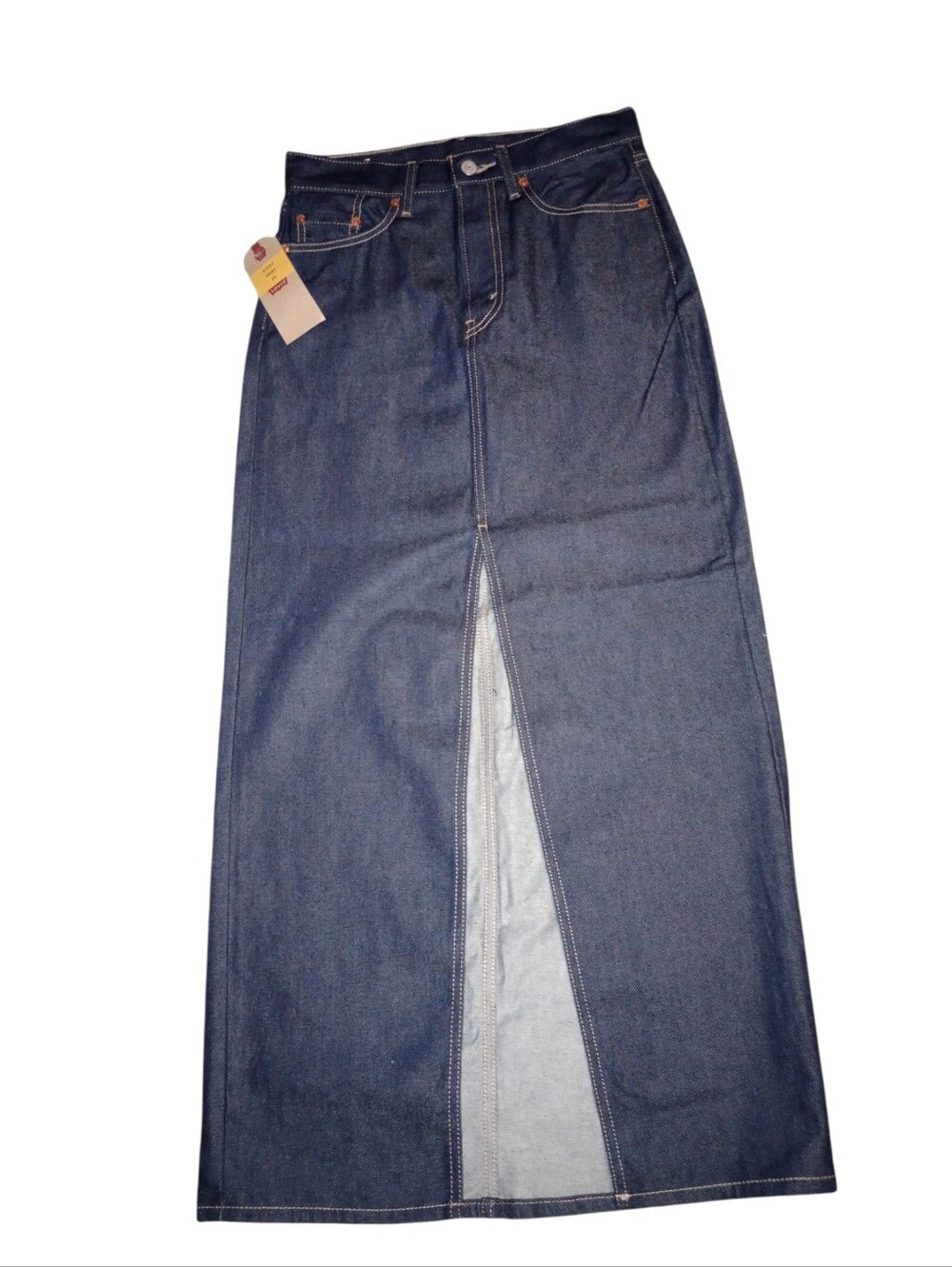 Levi Premium Women's Dark Blue Denim Maxi Skirt with Front Slit, NWT
